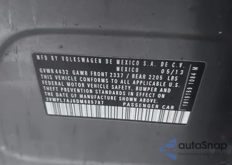 2013 Volkswagen Jetta Sportwagen 2.0L Tdi z USA, uszkodzony, nr VIN 3VWPL7AJ6DM685787